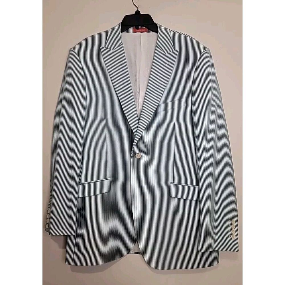 Tiglio Rosso Men's‎ Blazer 44L Green/White Striped Suit Jacket Made In Italy